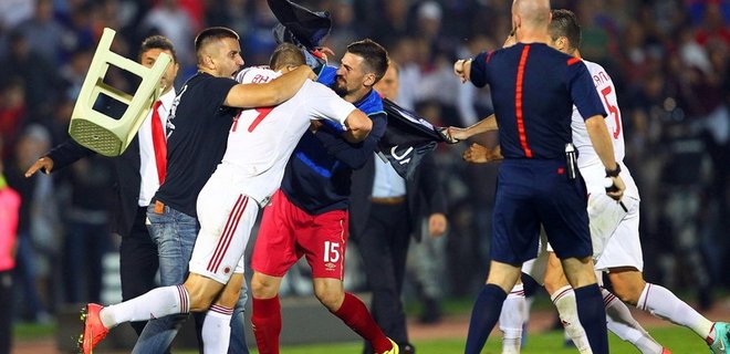 Матч Сербия-Албания был отменен из-за драки игроков сборных - Фото