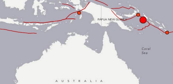 Около Папуа-Новой Гвинеи произошло новое мощное землетрясение - Фото