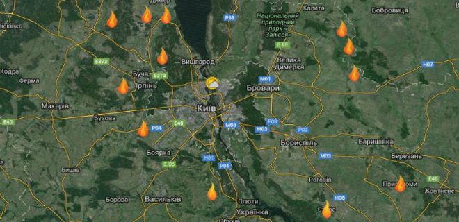 Составлена карта всех пожаров на торфяниках вокруг Киева - Фото