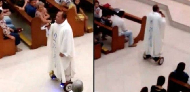 На Филиппинах священник ездит по церкви на ховерборде: видео - Фото