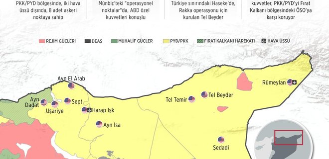 В Турции опубликовали карту американских военных баз в Сирии - Фото