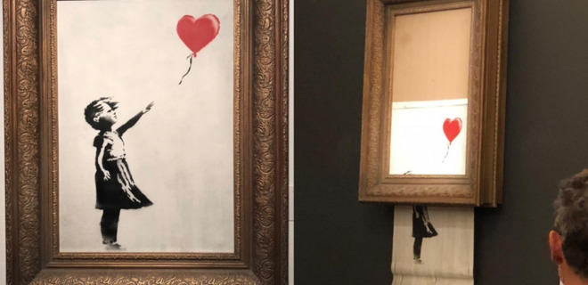 Картина Бэнкси самоуничтожилась после продажи за $1,3 млн: фото - Фото