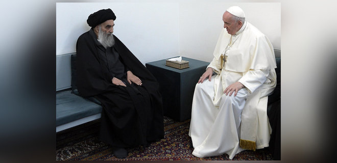 На встрече с папой римским в Ираке духовный вождь шиитов выступил в защиту христиан - Фото