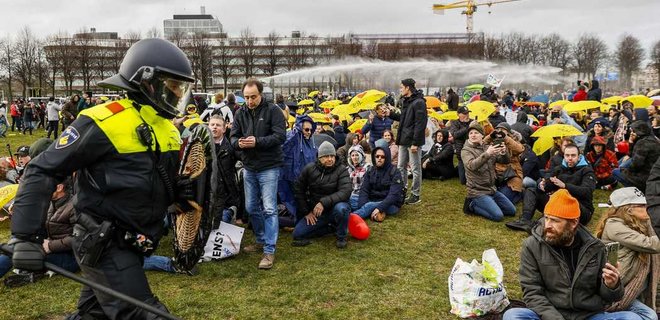 Протесты против карантина в Гааге. На людей спустили собак: видео 18+ - Фото