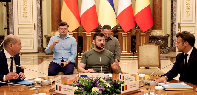 Зеленський веде переговори з квартетом європейських лідерів у Маріїнському палаці: фото - Фото